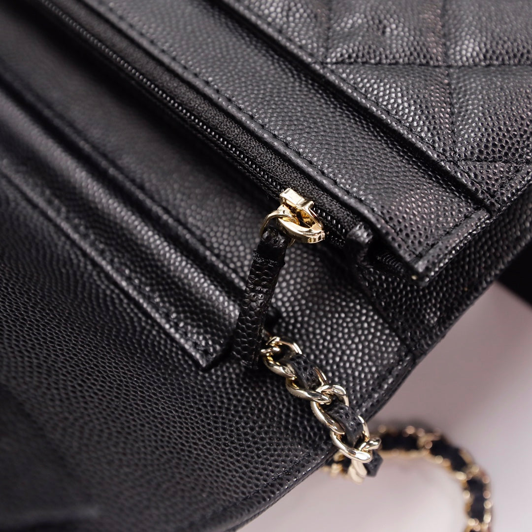 TOP CHANEL WOC Bag Quilt Caviar Bling Bling Logo - Black