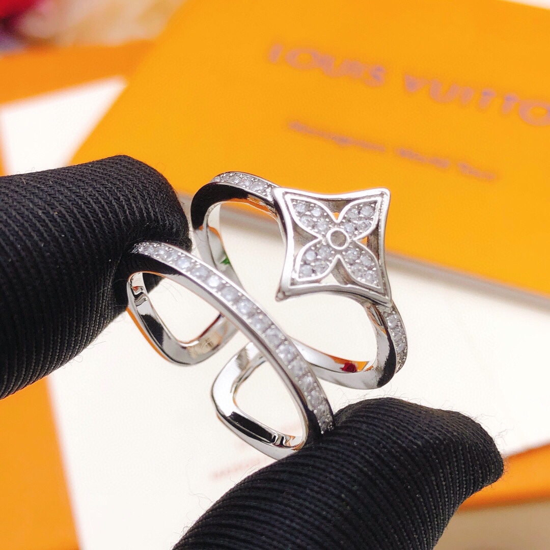 TOP Louis Vuitton LV  Diamond Ring-Sliver