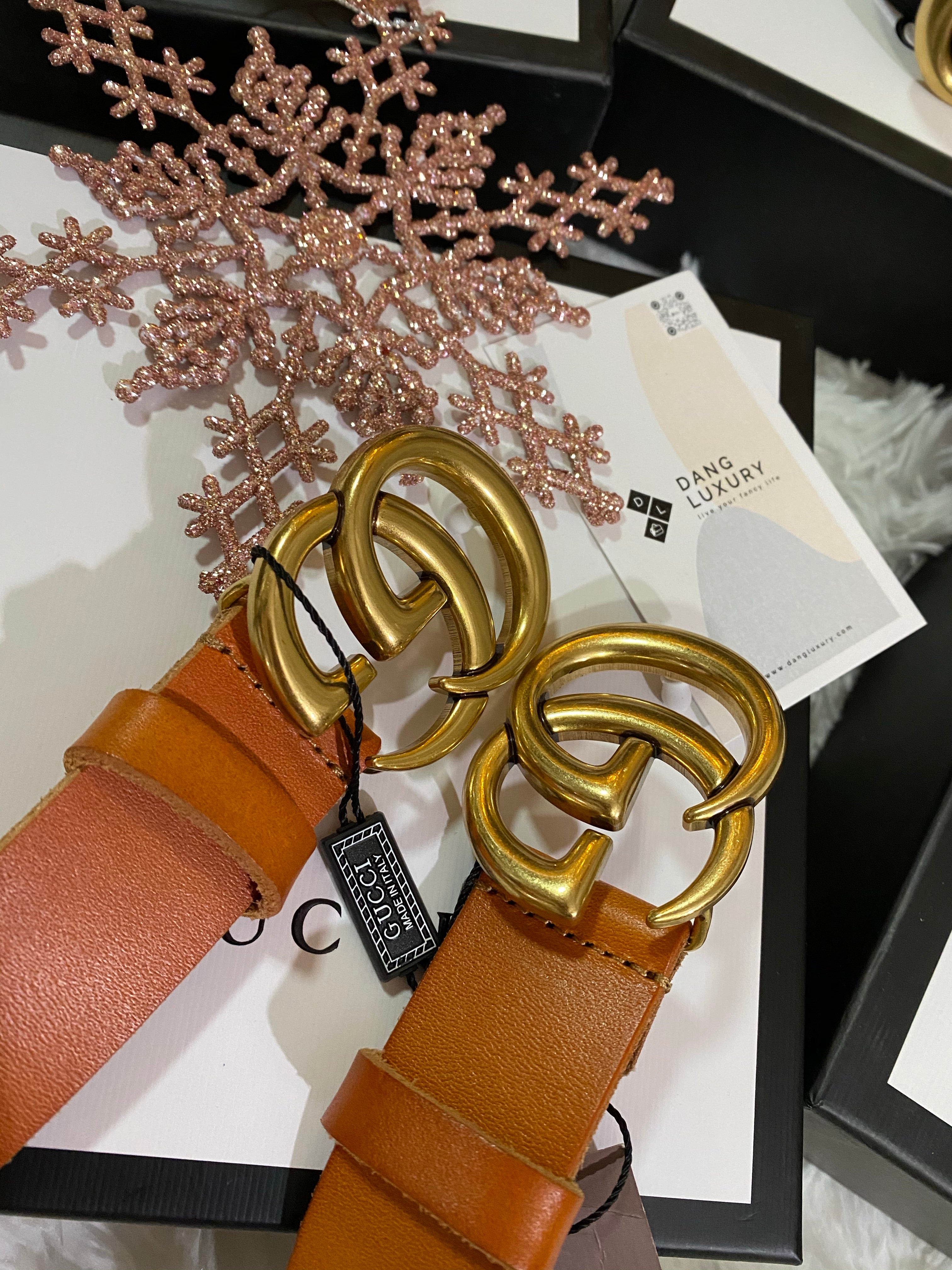 TOP GUCCI GG Buckle Leather Belt 3.4cm - BROWN