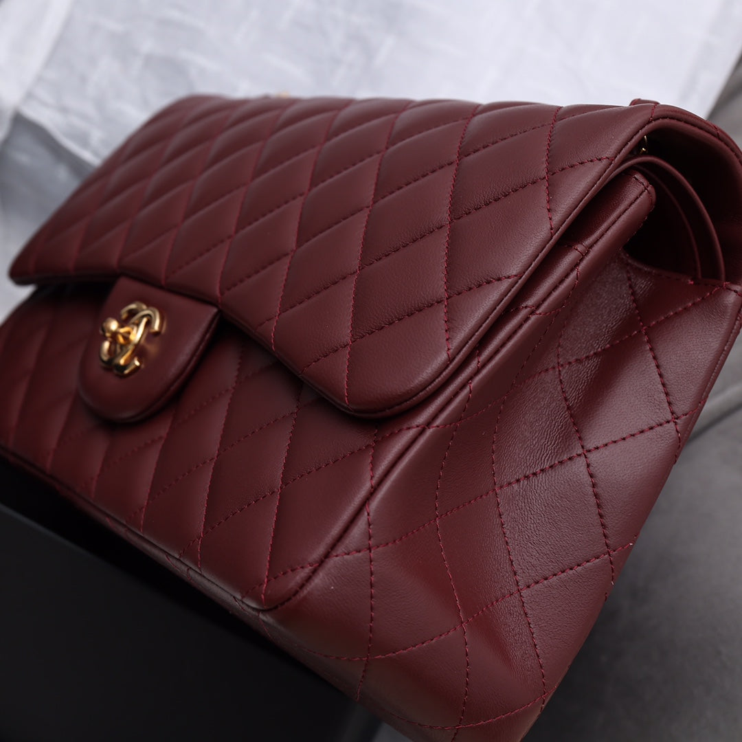 TOP CHANEL Classic Flap Bag 25cm/Jumbo 30cm - Burgundy & GHW