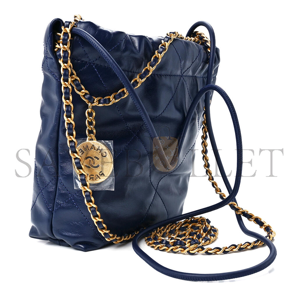 CHANEL MASTER SHINY CALFSKIN QUILTED MINI CHANEL 22 NAVY BLUE (20*19*6cm)