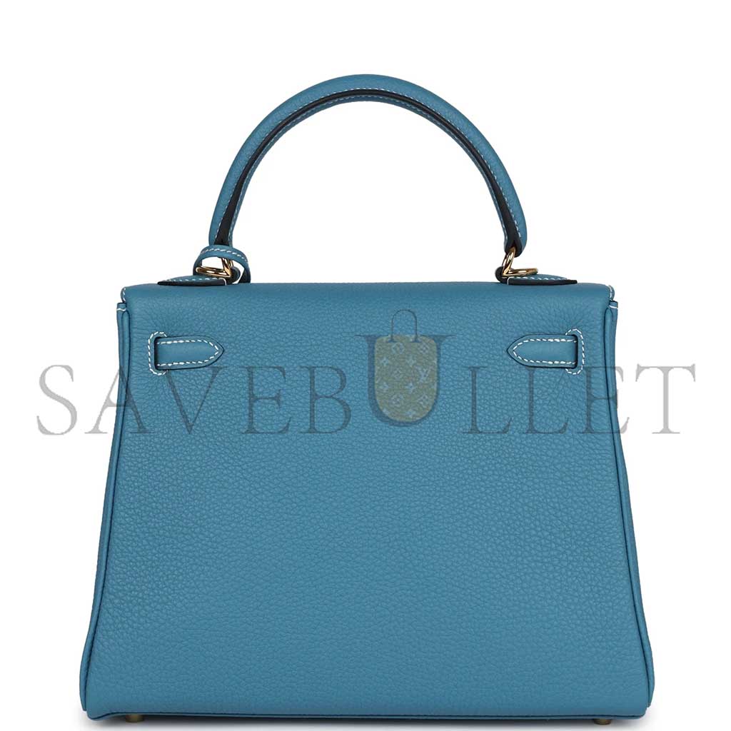 HERMÈS KELLY RETOURNE 25 BLUE DENIM ROSE GOLD BUCKLE (25*17*7cm)