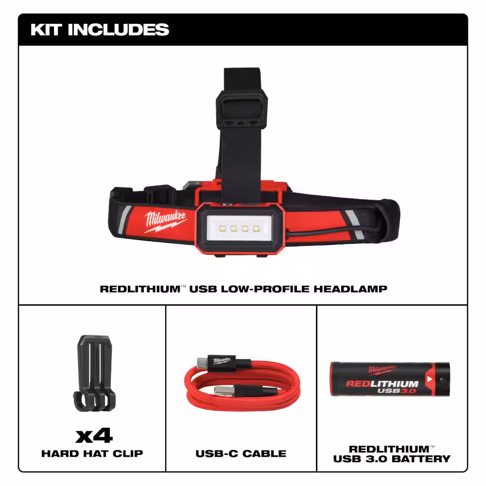 600 Lumens LED REDLITHIUM USB Low-Profile Hard Hat Headlamp
