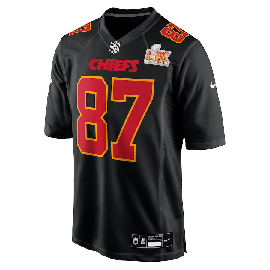 Men's Kansas City Chiefs Travis Kelce  Carbon Black Super Bowl LIX Fashion Game Jersey