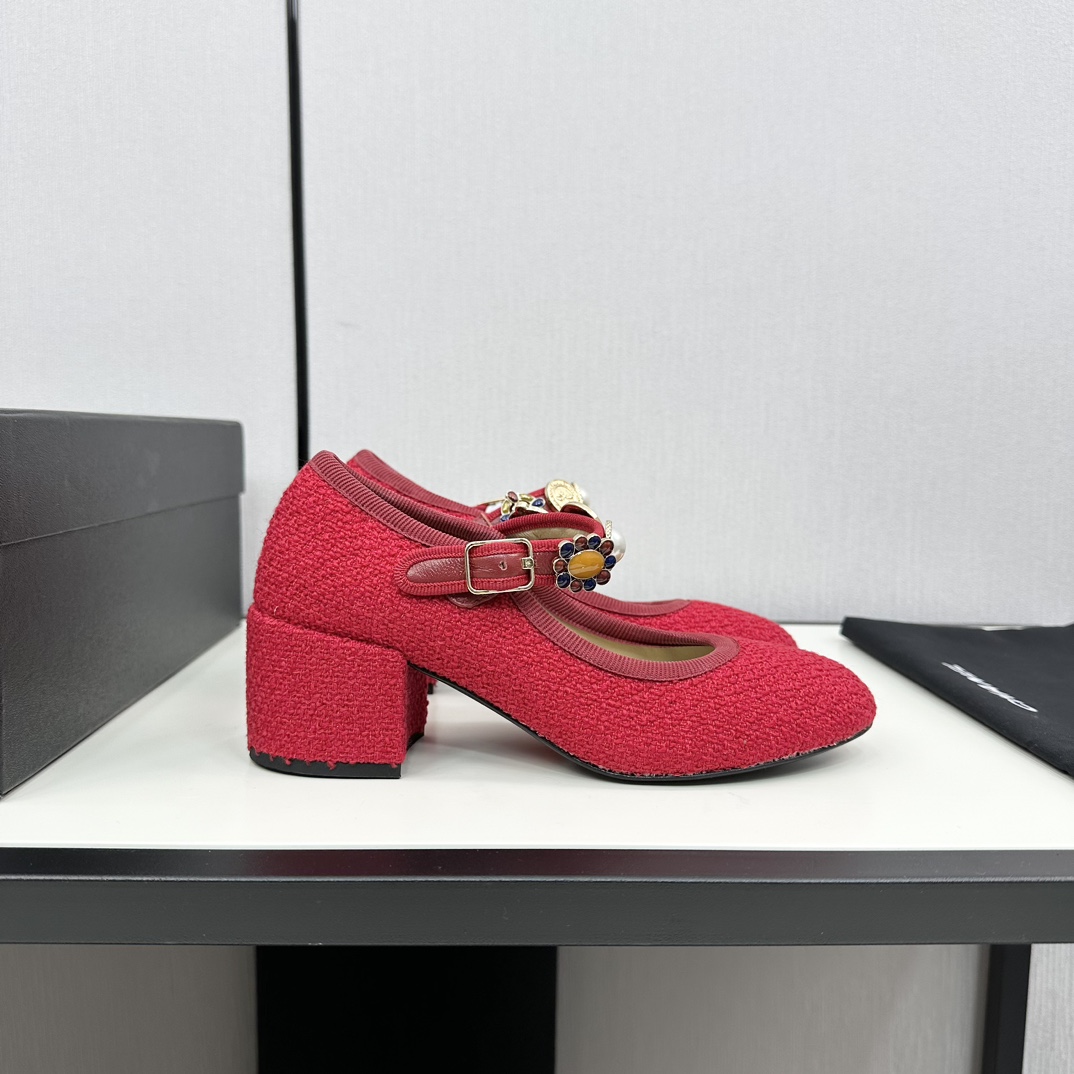 TOP CHANEL Mid Heel Tweed Crystal Platform Pumps - 4 Color