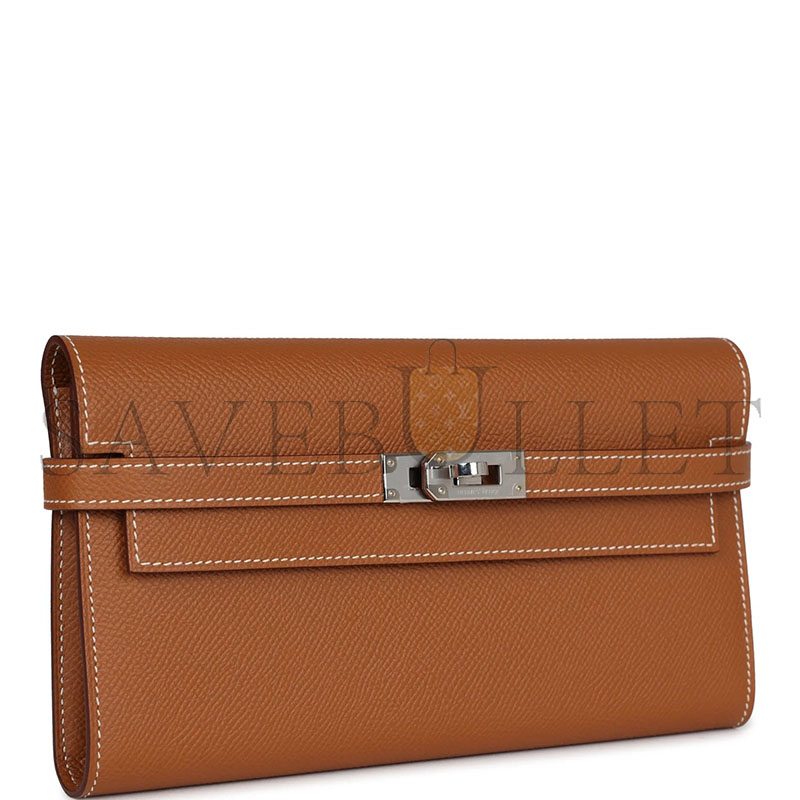 HERMES KELLY LONG WALLET GOLD EPSOM PALLADIUM HARDWARE (20*11*2cm)