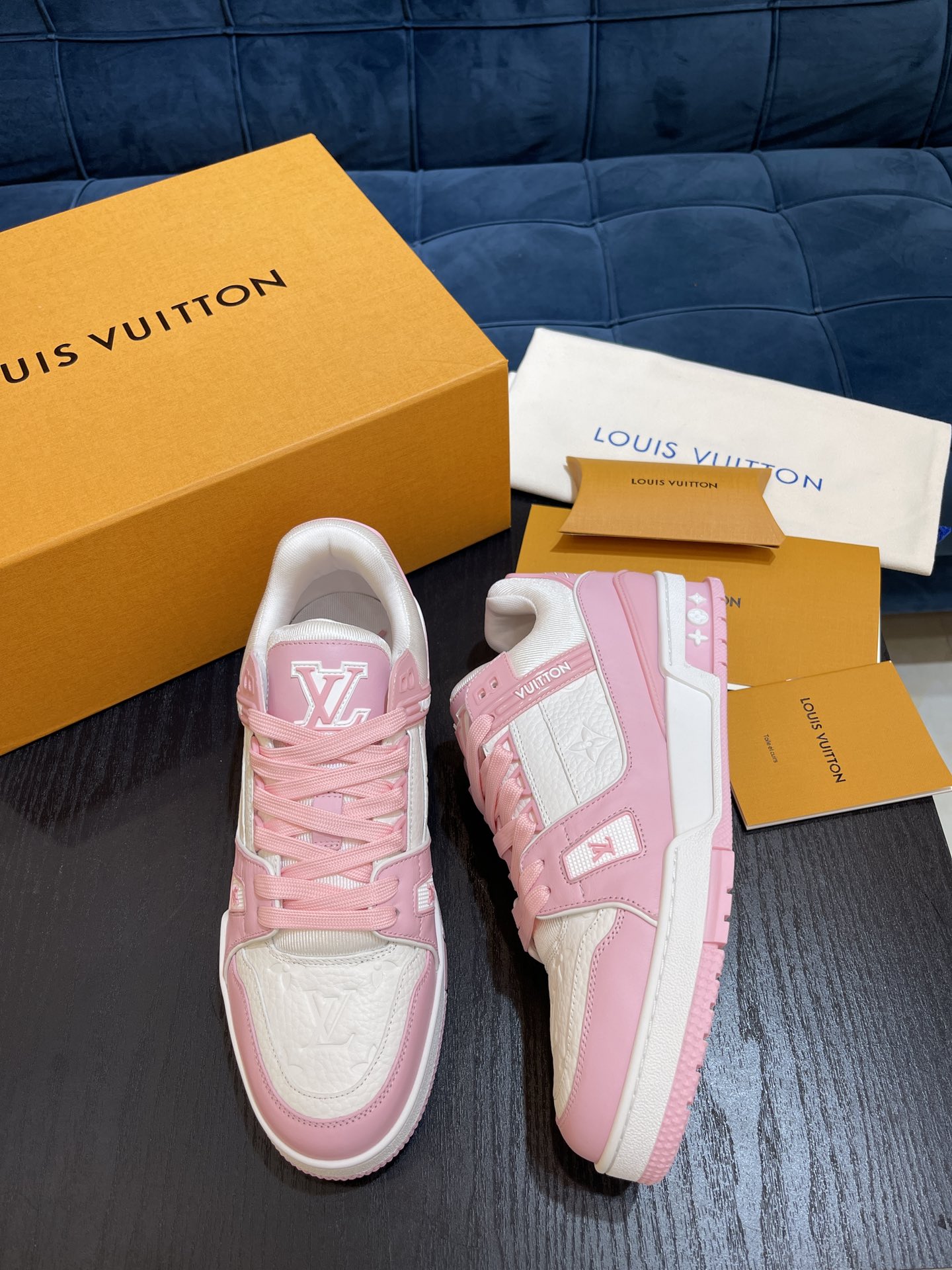 Louis Vuitton Trainer Sneaker White Light Pink Leather Low‑top Unisex Casual Shoes