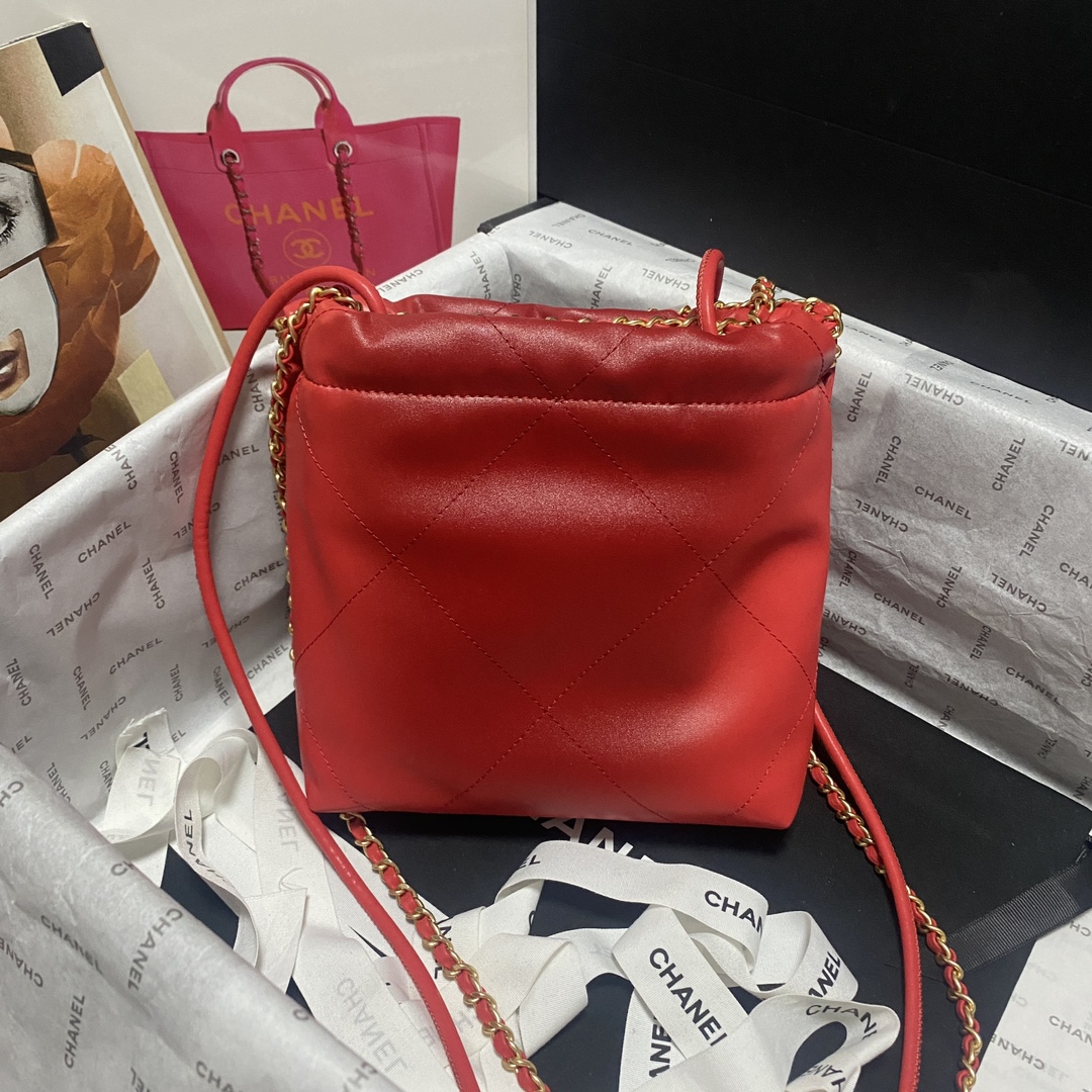TOP CHANEL Chain Tote 22 Bags 19x20x6cm/35x37x7cm - Red&GHW