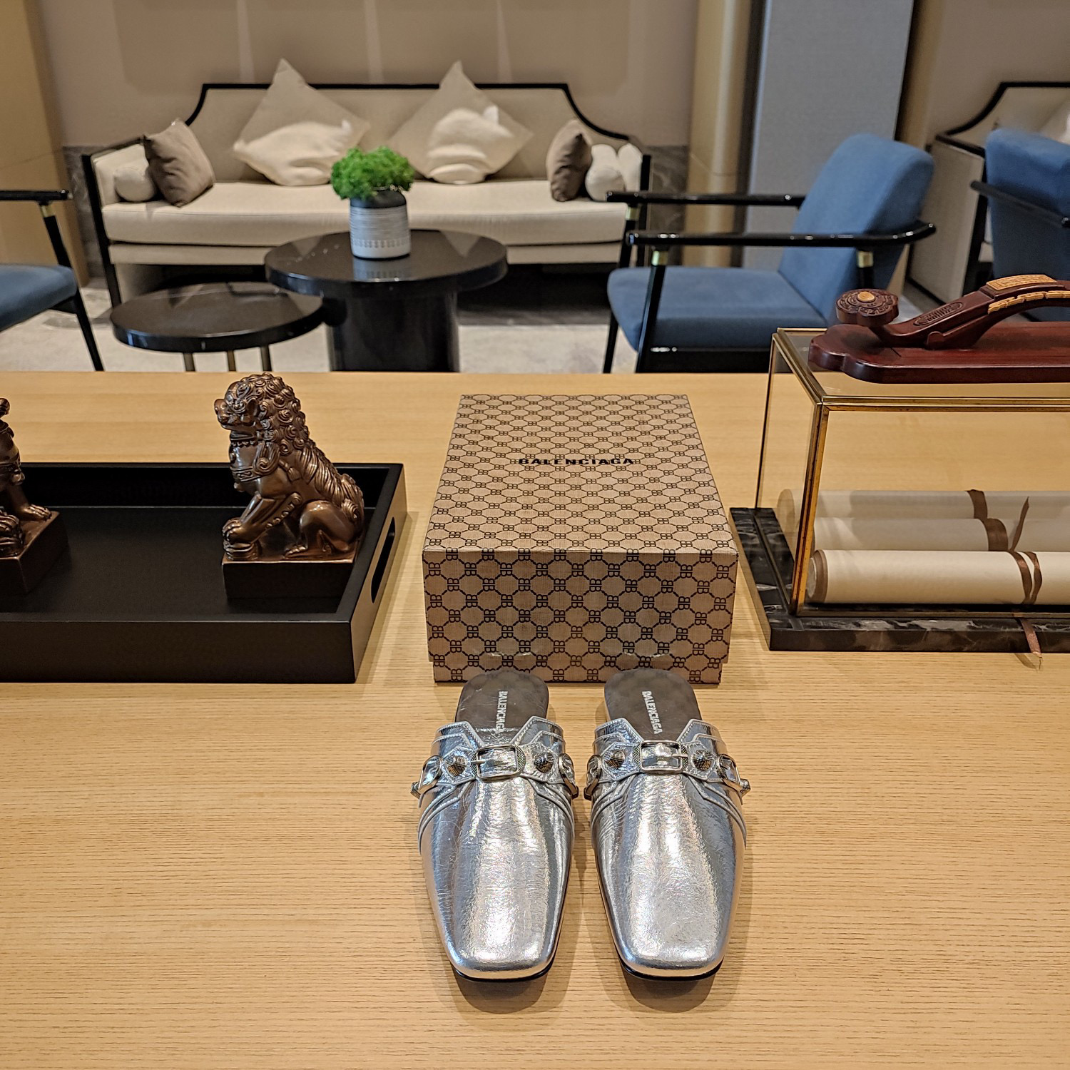 Balenciaga  Cagole  Leather Sandals Slide Sandal(Replica)