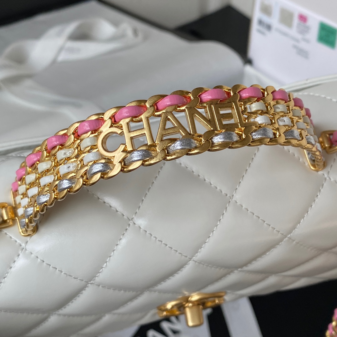 TOP CHANEL CoCo Handle Bag 22X16X9cm - White & GHW