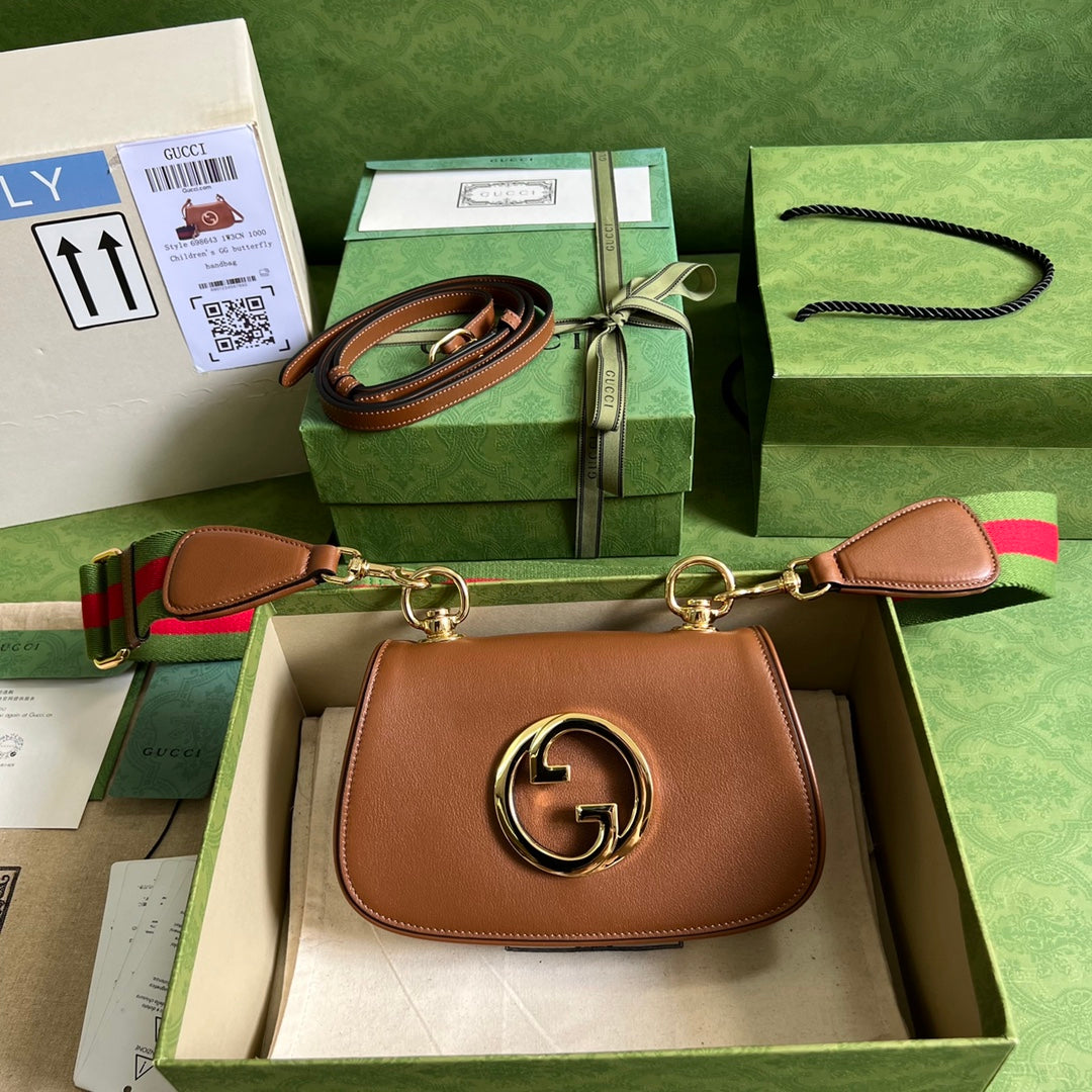 TOP GUCCI G*G Blondie Mini Leather Bag 22x13x5.5cm - Brown