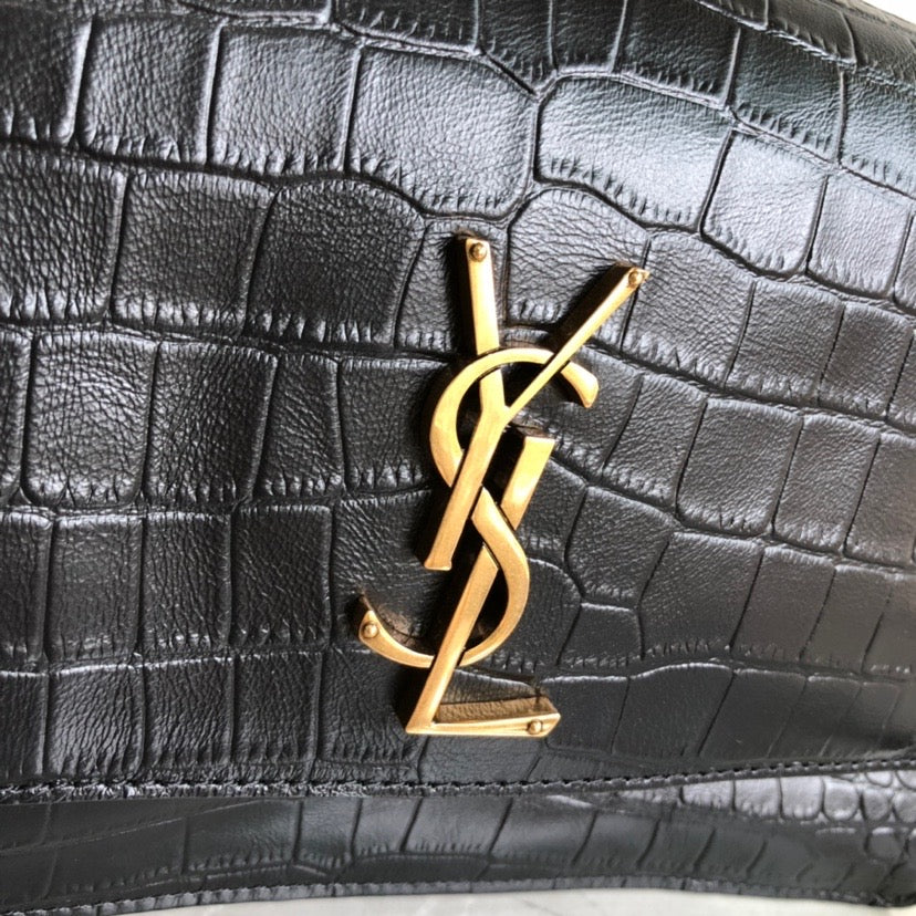 TOP Yves Saint Laurent YSL Medium Monogramme Sunset Croc Bag 22x8x16cm - Black