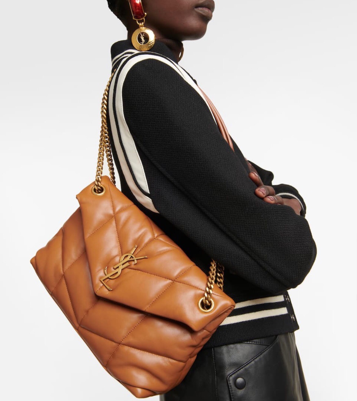 TOP Yves Saint Laurent YSL Loulou Puffer Shoulder Bag - Brown