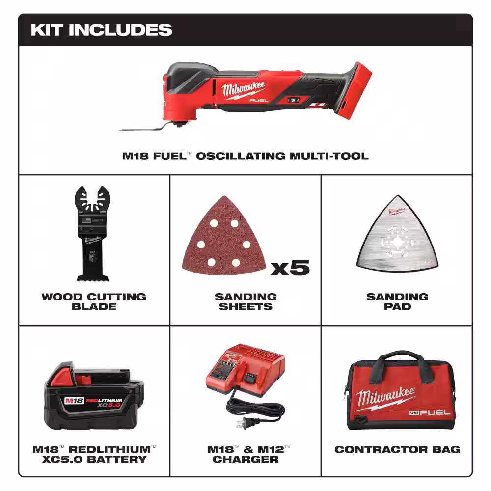 M18 FUEL 18V Lithium-Ion Cordless Brushless Oscillating Multi-Tool Kit w/M18 FUEL Grinder