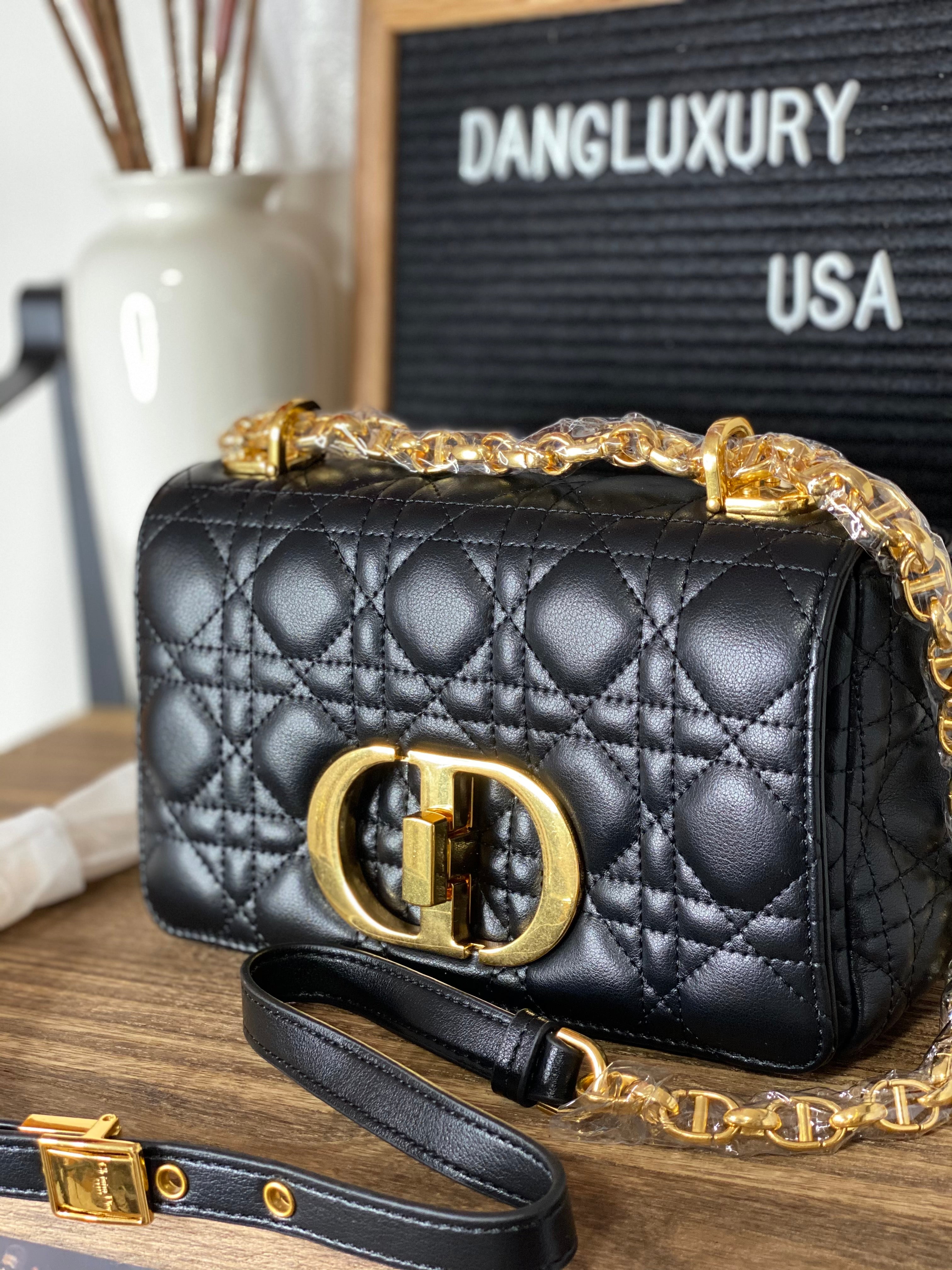 TOP Christian Dior Caro Bag Small - Black and Gold