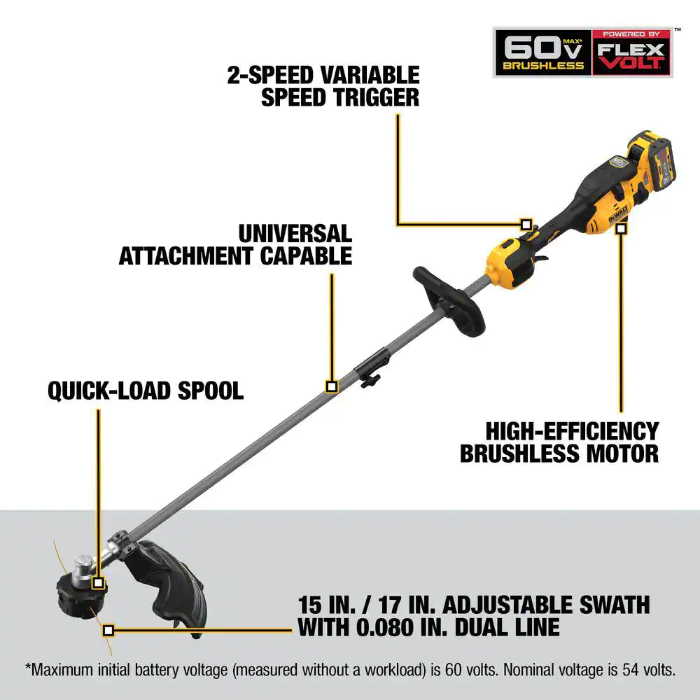 FLEXVOLT 60V MAX Cordless Battery Powered String Trimmer & Blower Combo Kit with (1) FLEXVOLT 3 Ah Battery & Charger