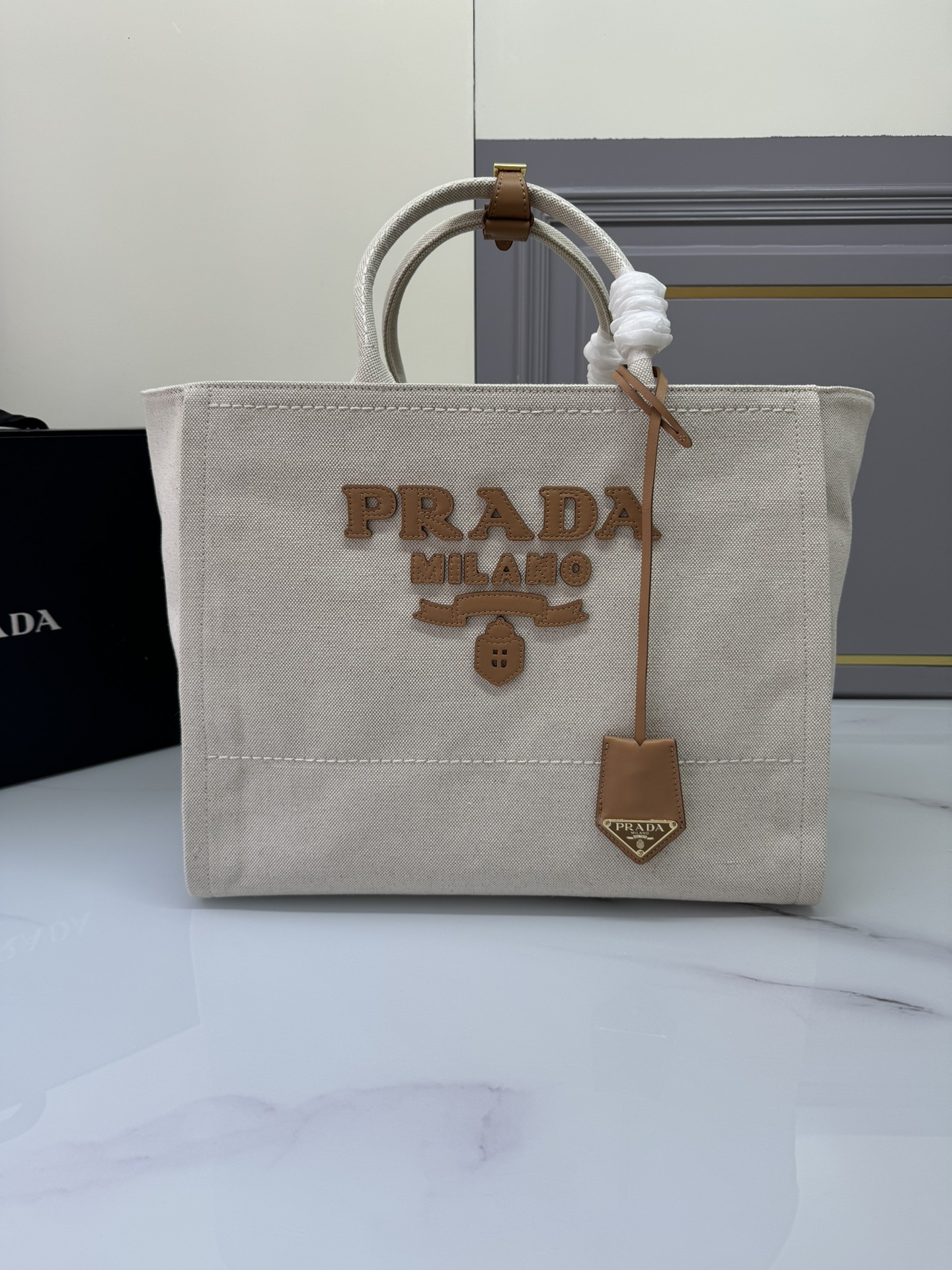 TOP PRADA Linen Canvas Tote Bag 39×31×17cm/31x25x14cn - Beige