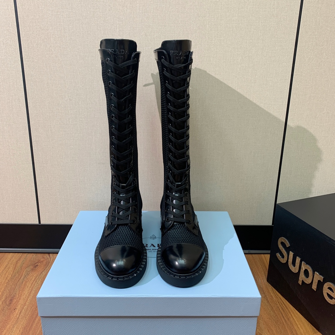 TOP PRADA Long Mesh Boots - Black - 2 Styles