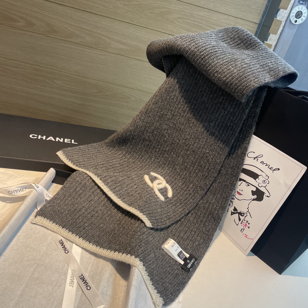 TOP CHANEL Cashmere Knit Scarf 30×200 cm - 3 Colors