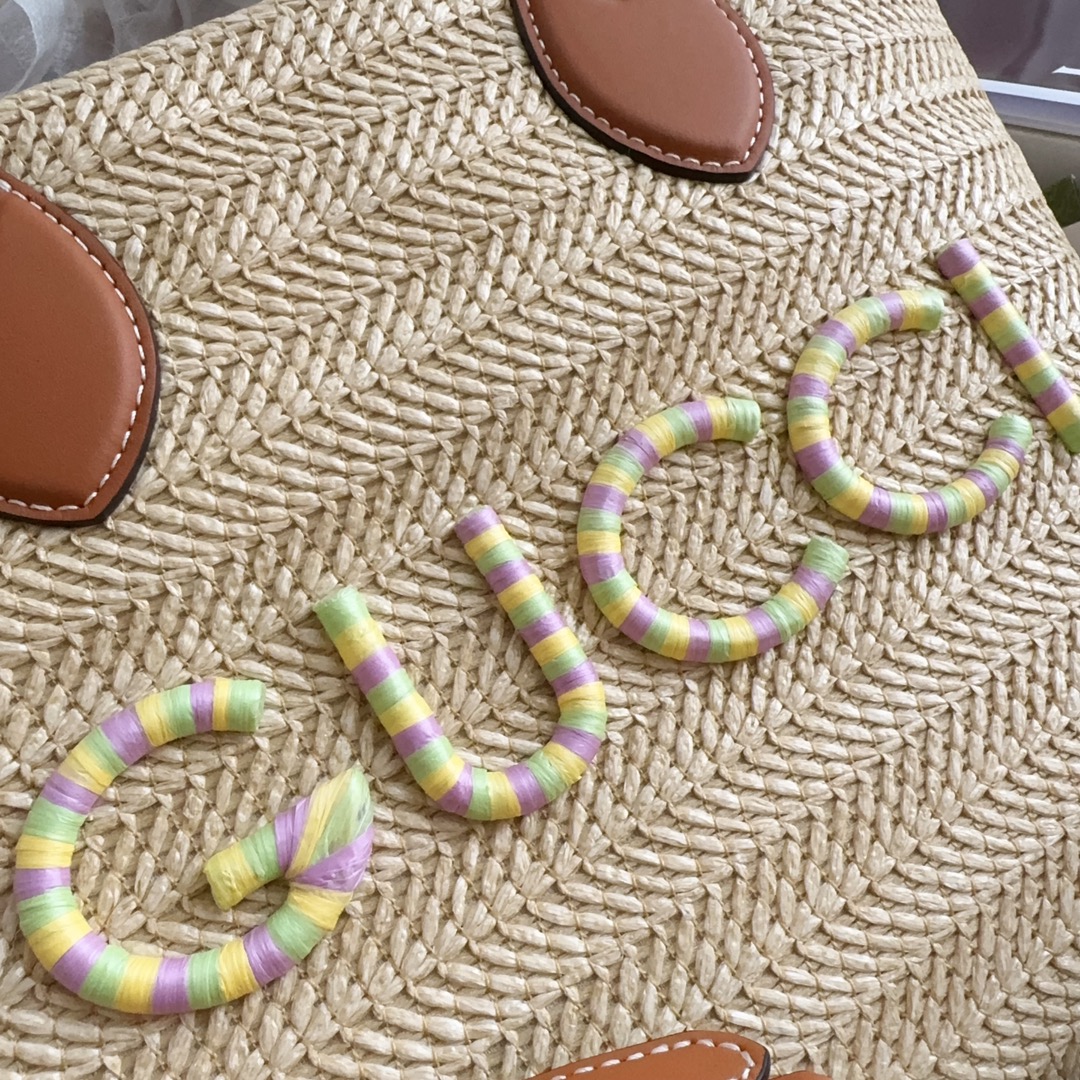 TOP GUCCI Woven Bag 26x25x11cm - Khaki