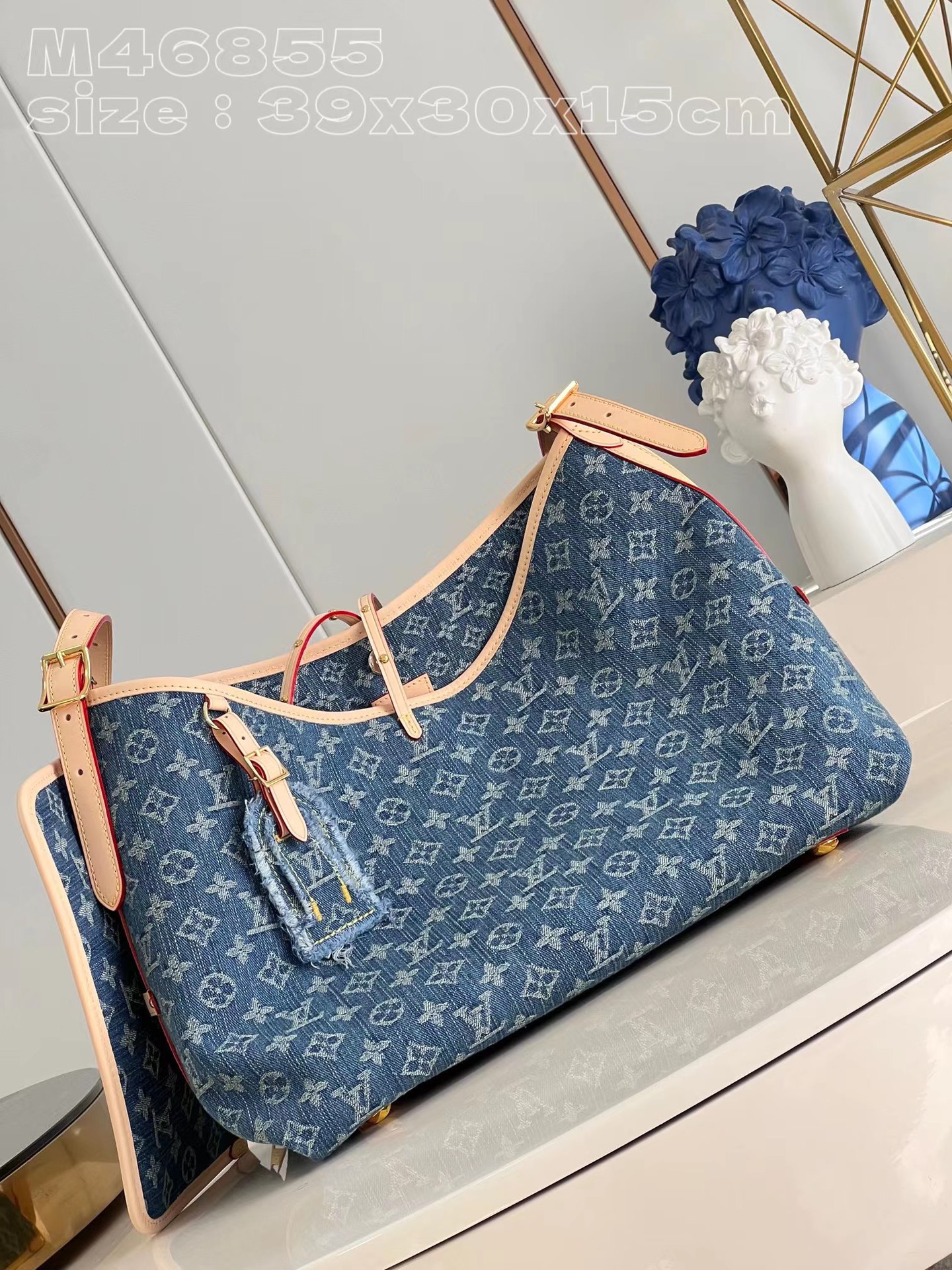 TOP Louis Vuitton LV Monogram Canvas And Leather Carryall Bag - 39x30x15cm - Denim Blue