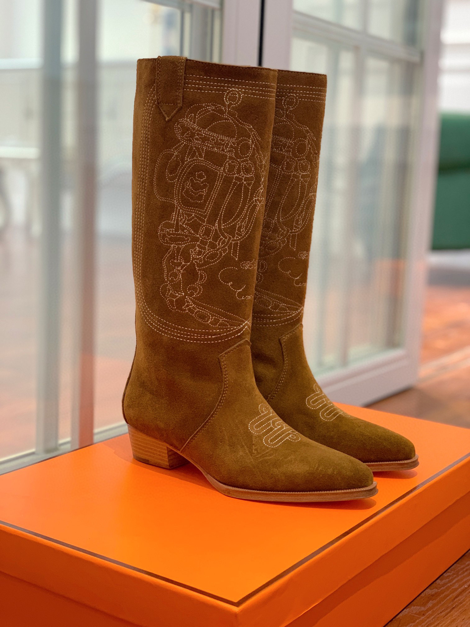 TOP HERMES Cow Boy Boots - Brown/Black/Black Suede