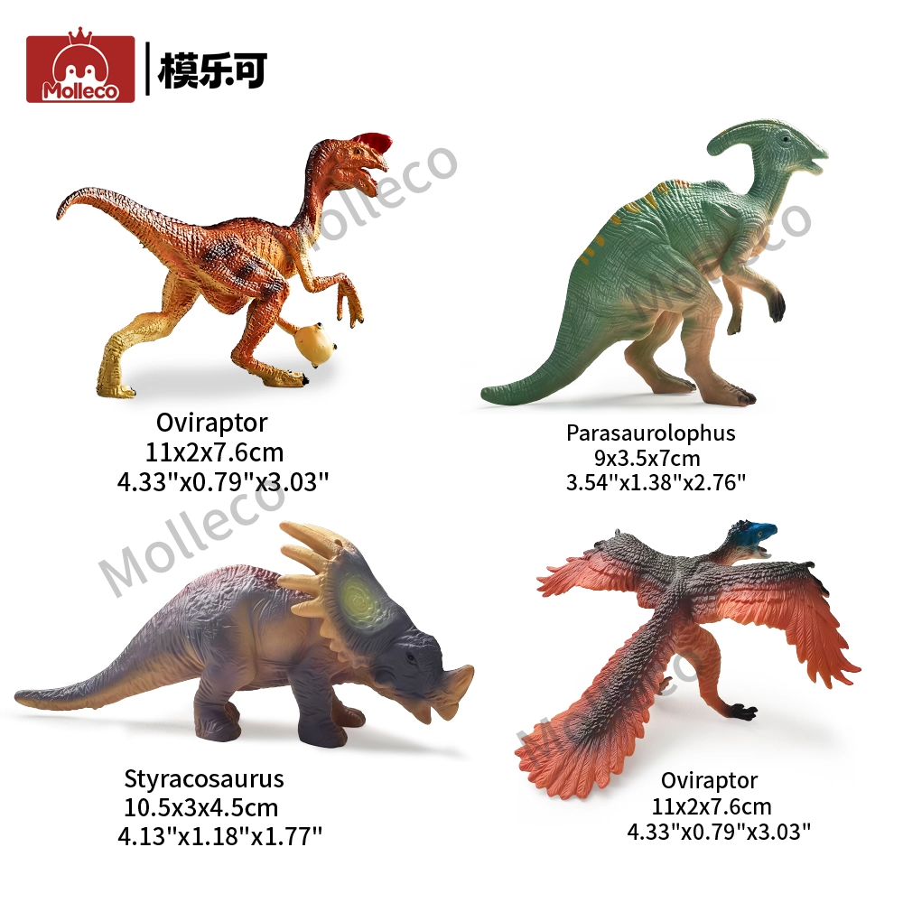 Molleco Dinosaur Figure Toys for Kids and Children Parasaurolophus+Oviraptor+Aristosaurus+Styracosaurus CP084