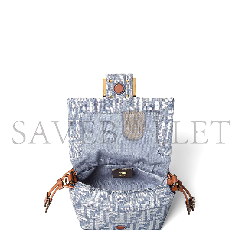 FENDI MAMMA BAGUETTE SMALL BLUE DENIM-EFFECT FF JACQUARD MINI-BAG 8BS105AV5WF1SXQ (16*13*10cm)