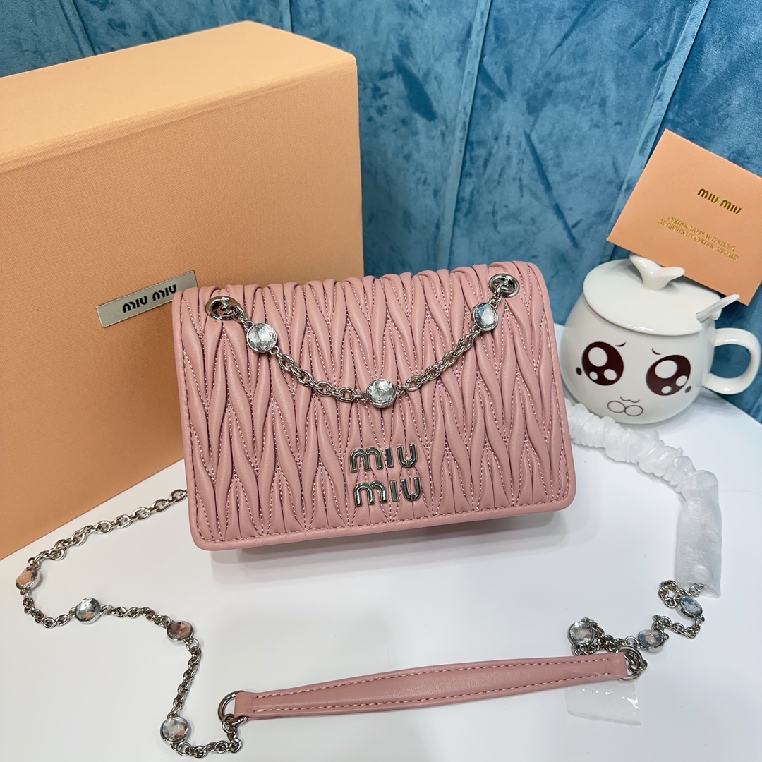 TOP Miu Miu Lambskin Shoulder Bag with Diamonds 19x13x5cm - 5 Color