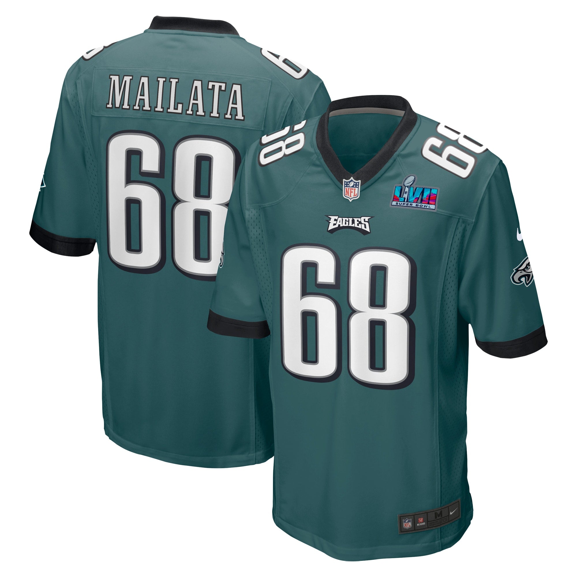 Jordan Mailata Philadelphia Eagles  Super Bowl LVII Patch Game Jersey - Midnight Green