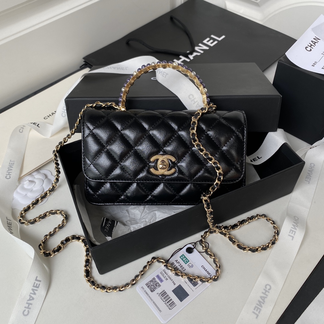 TOP CHANEL Oil Wax Leather Pearl Handle Hag 19cm - 5 Colors - GHW