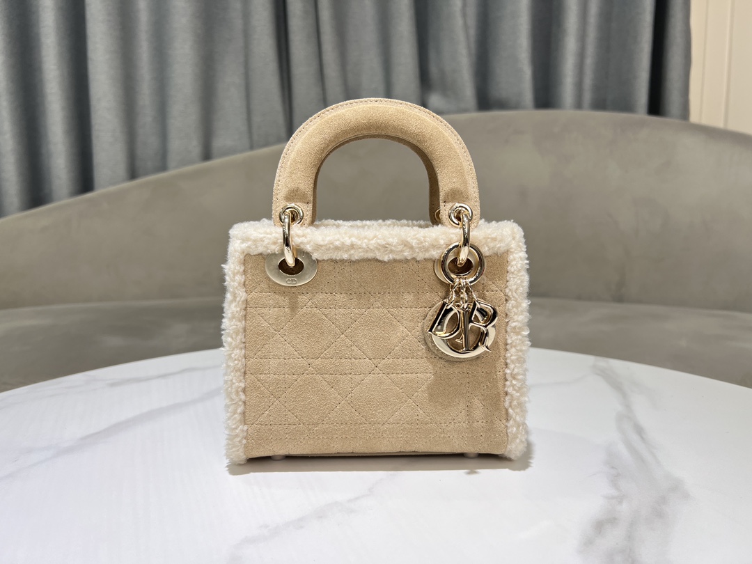 TOP Christian Dior Lady Dior Bags Sheeps Leather17*15*7cm/20*17*8cm/24*21*12 cm - 3 Size - Brown