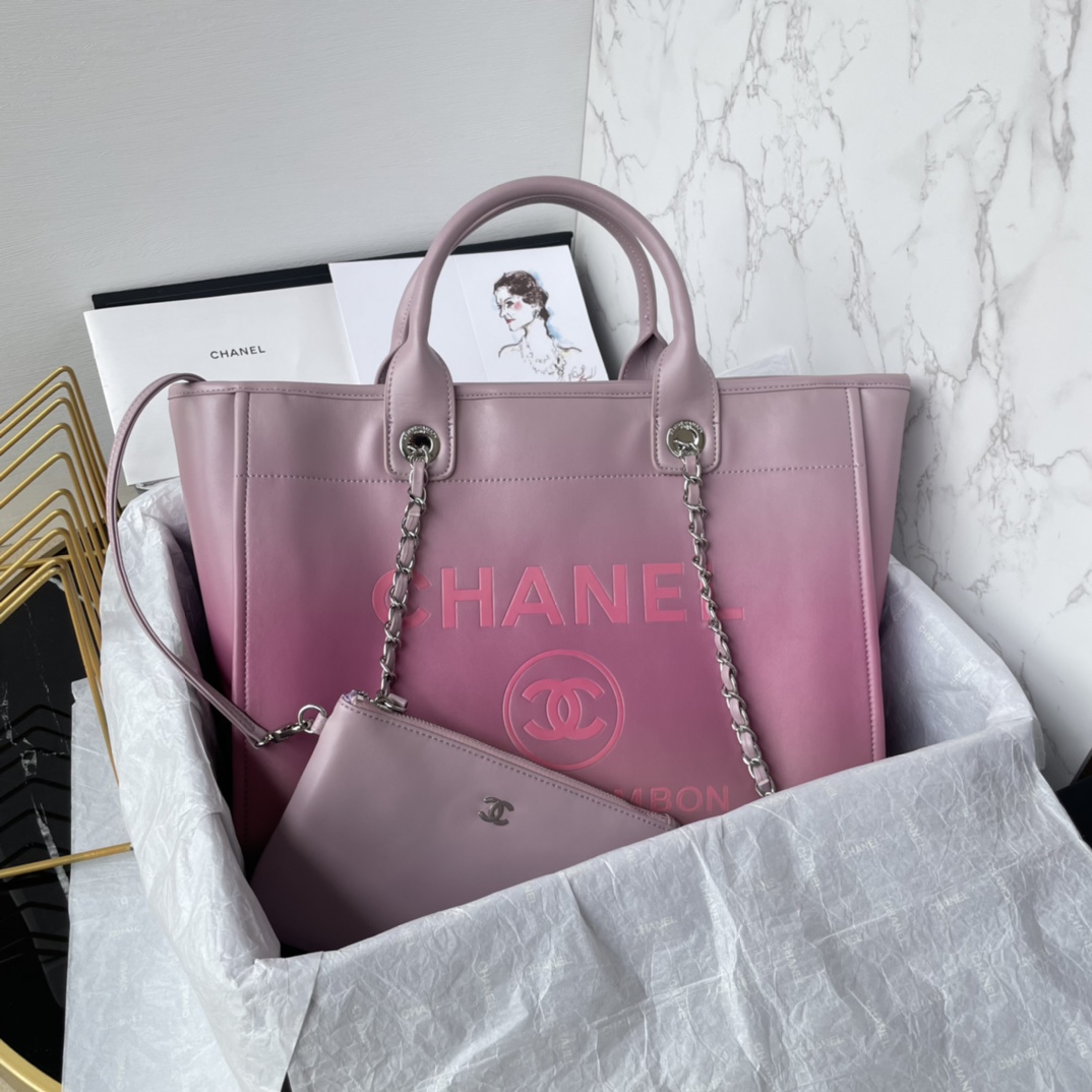 TOP CHANEL Calfskin Deauville Tote Shopping Bag 34cm  - 4 Colors