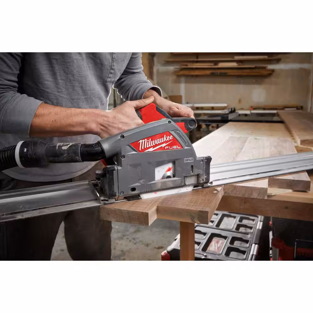M18 FUEL 18V Li-Ion Cordless Brushless 6-1/2 in. Plunge Cut Track Saw w/ 55 in. Track Saw Guide Rail & Track Clamps