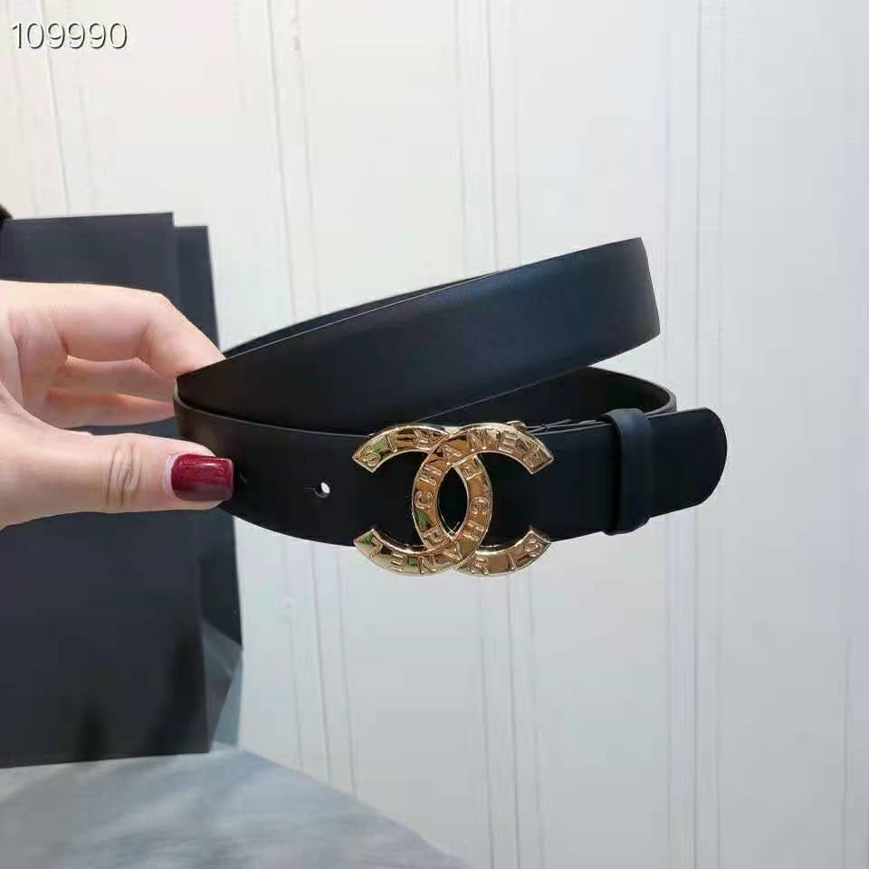 TOP CHANEL Metal Logo Belt - Black & GHW