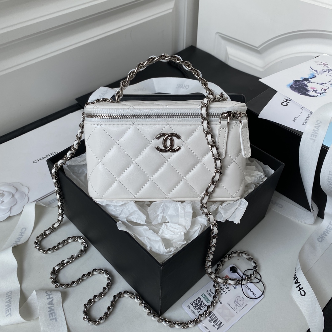 TOP CHANEL Handle Woc Single Back Crossbody Bag - 17×9.5×8cm - White&SHW