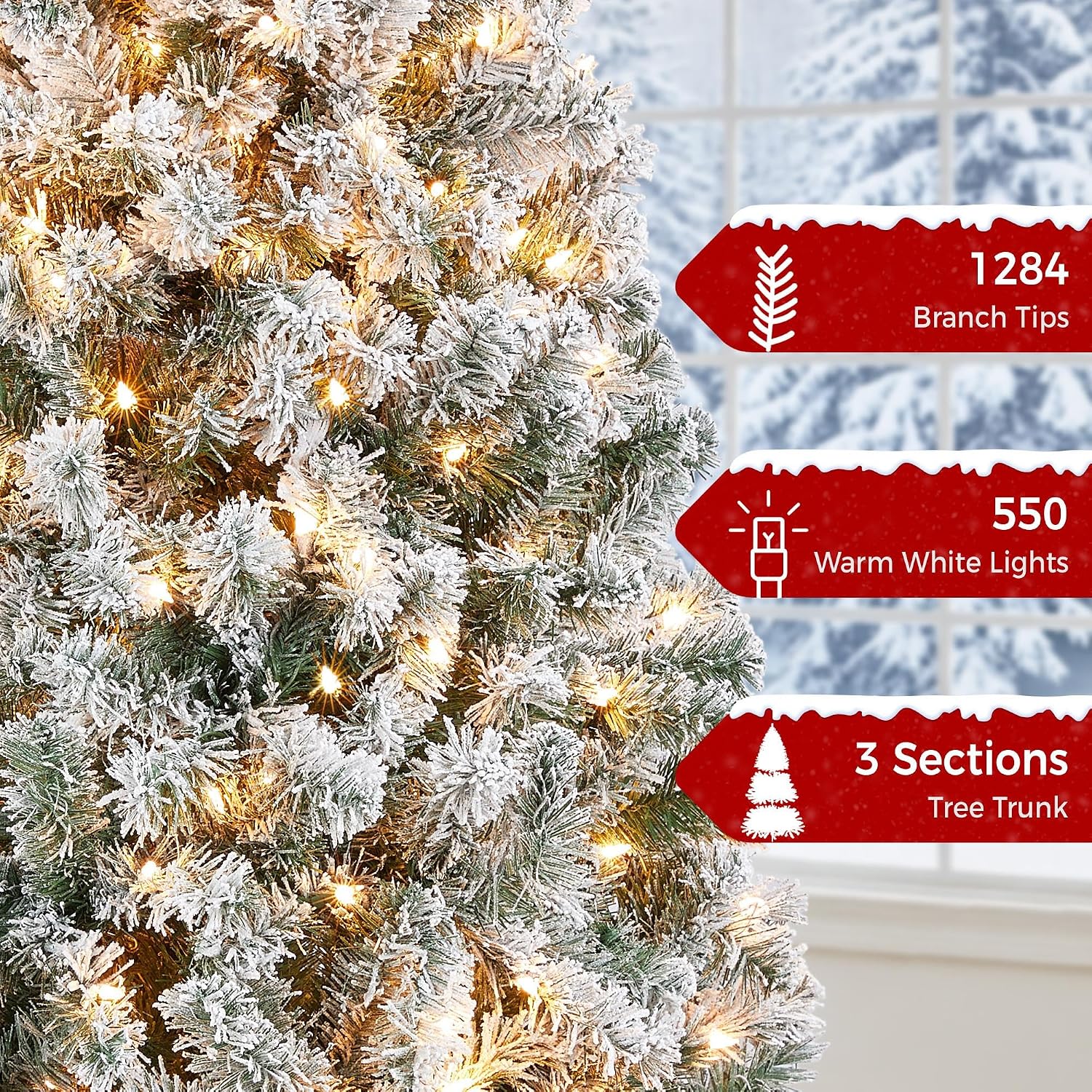 Yaheetech Pre-Lit Snow Flocked Artificial Christmas Tree, 1750 Lights