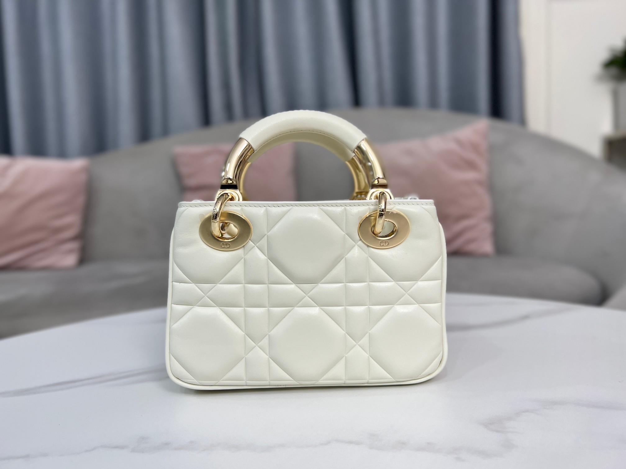 TOP Christian Dior Lady Christian Dior Bag Small 19x13x8cm - White&GHW