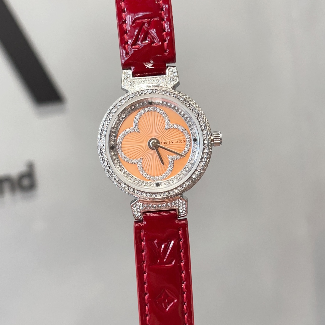 TOP Louis Vuitton LV Tambour Slim Monogram Lady Watch Leather 36mm - 5 Colours - Orange Dial