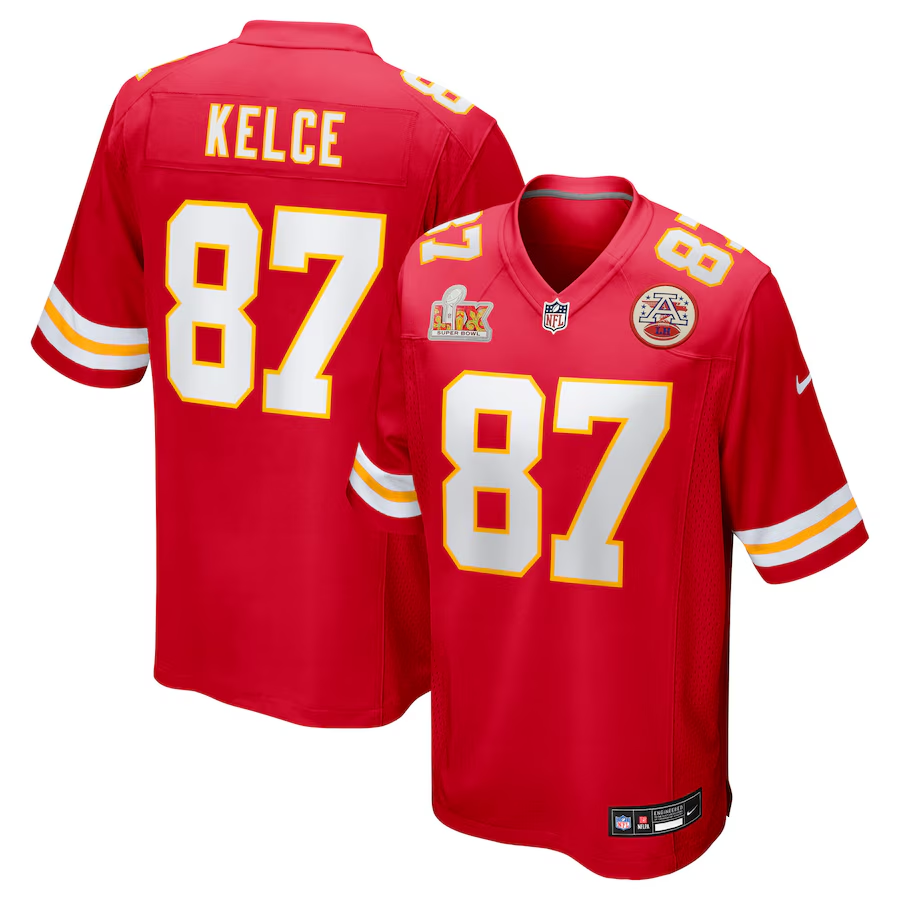 Men's Kansas City Chiefs Travis Kelce  Red Super Bowl LIX Game Jersey