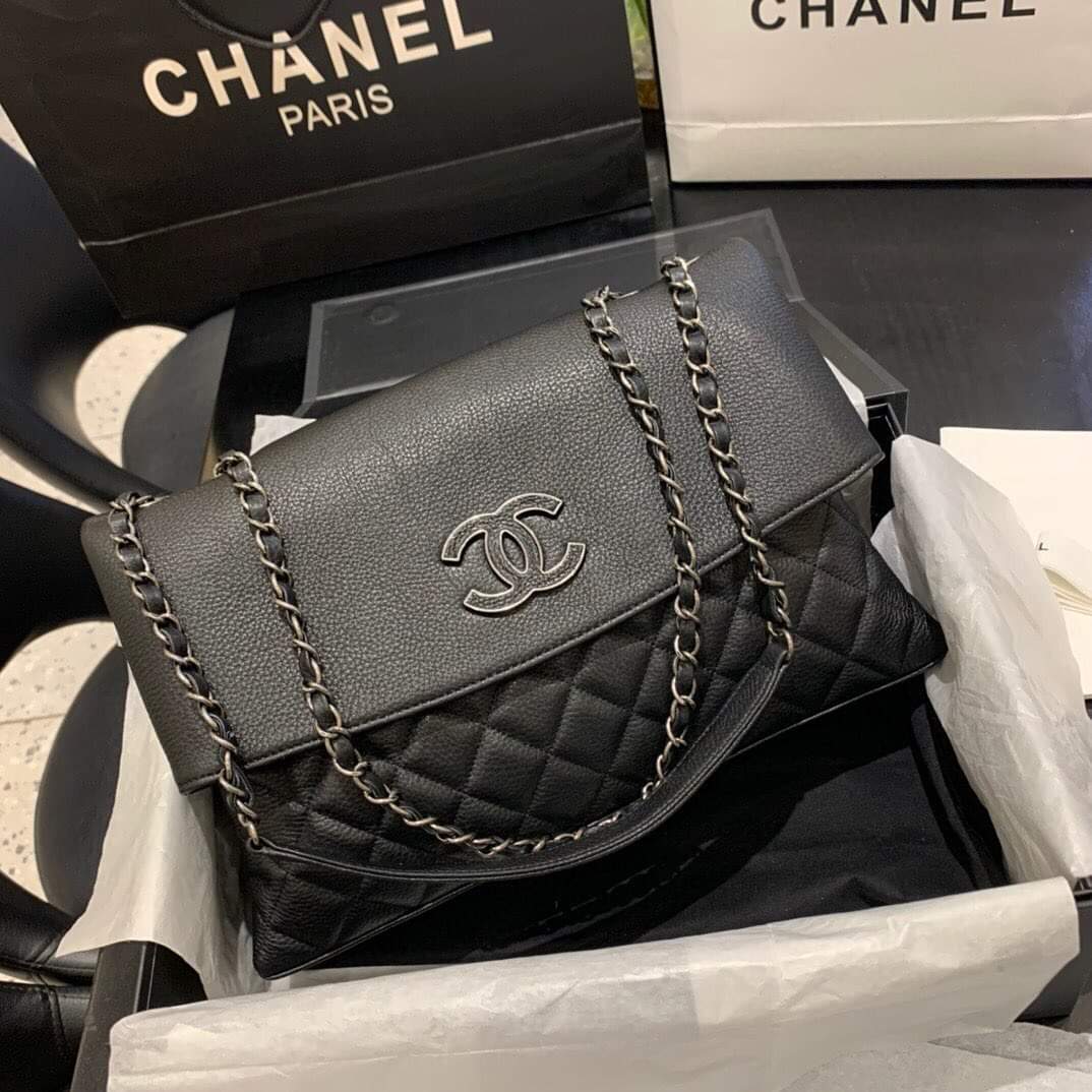 TOP CHANEL Slim Flap Tote 32X7.5X19CM - Black