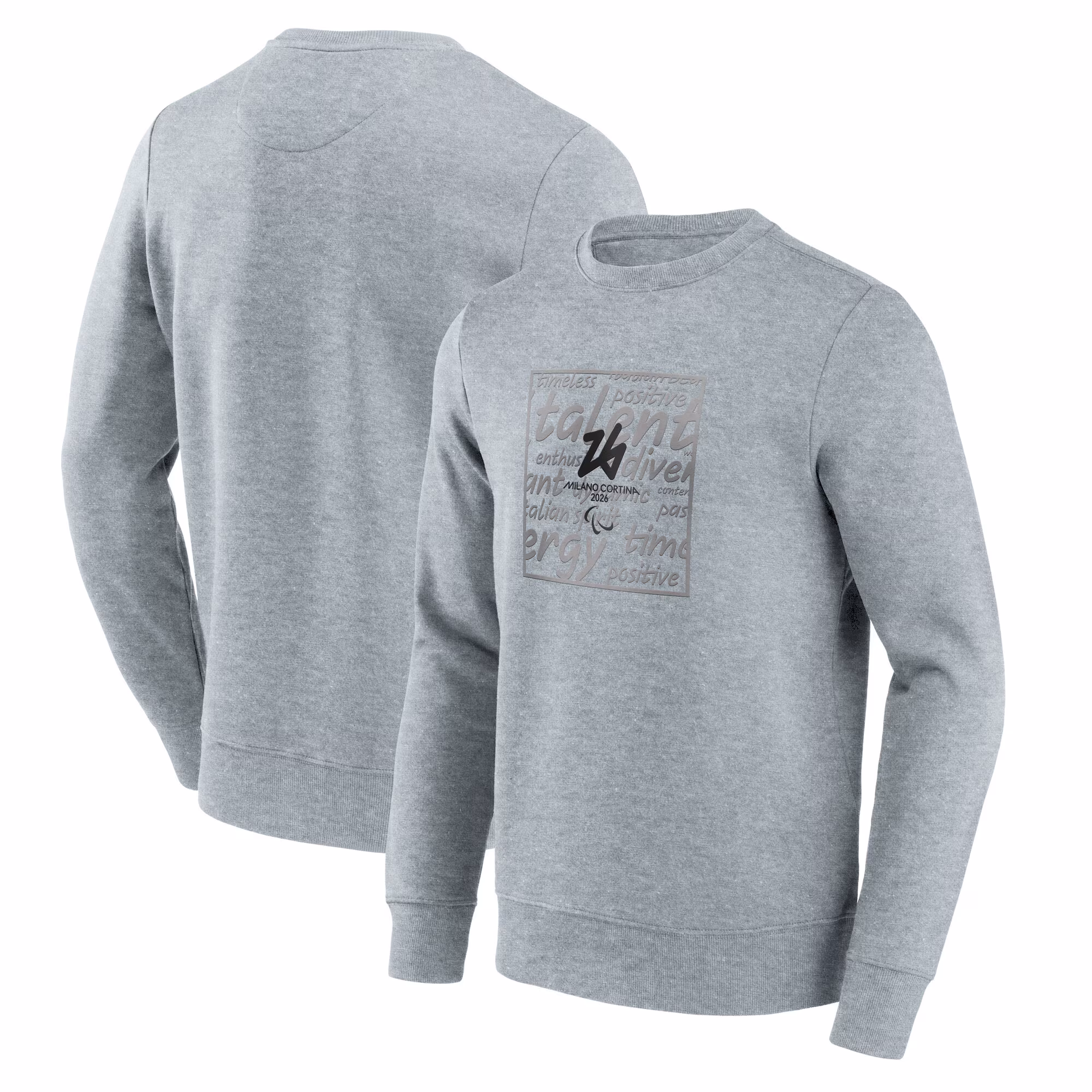 Milano Cortina 2026 Paralympics Values Outline Box Graphic Crew Sweatshirt - Grey