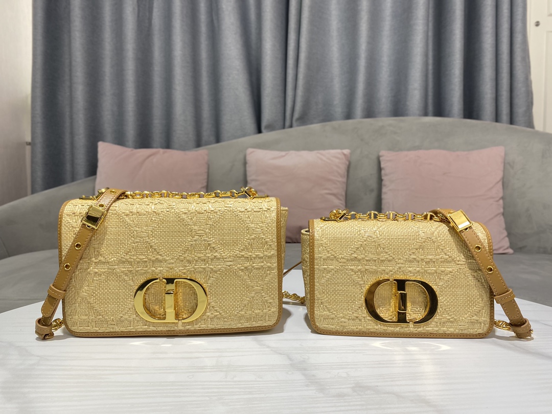 TOP Christian Dior Caro Bag 20 x 12 x 7 cm/25.5 x 15.5 x 8 cm - Raffia Cannage - Yellow