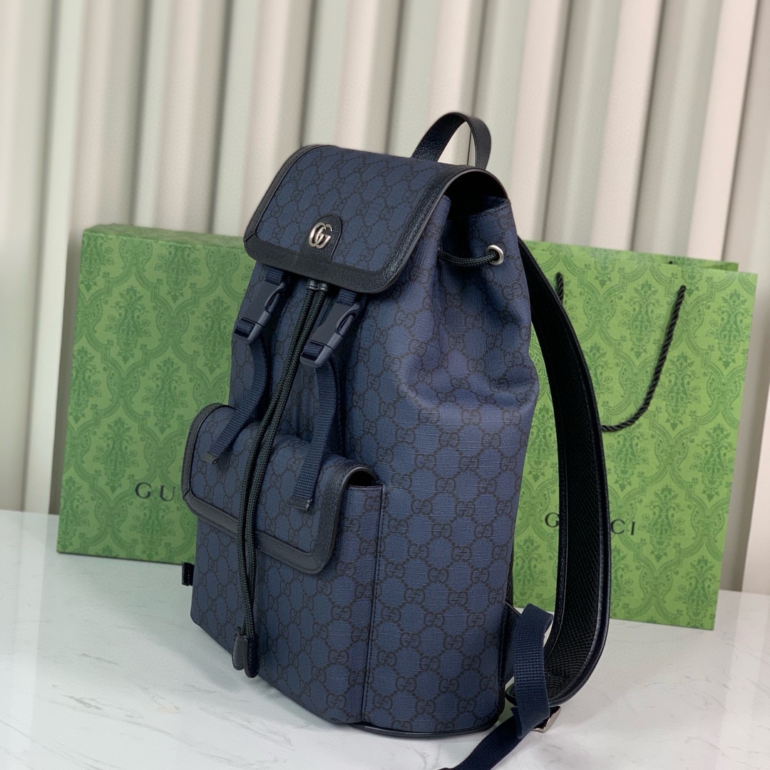 TOP GUCCI GG Leather Backpack 40.5*29*13.5CM - Blue