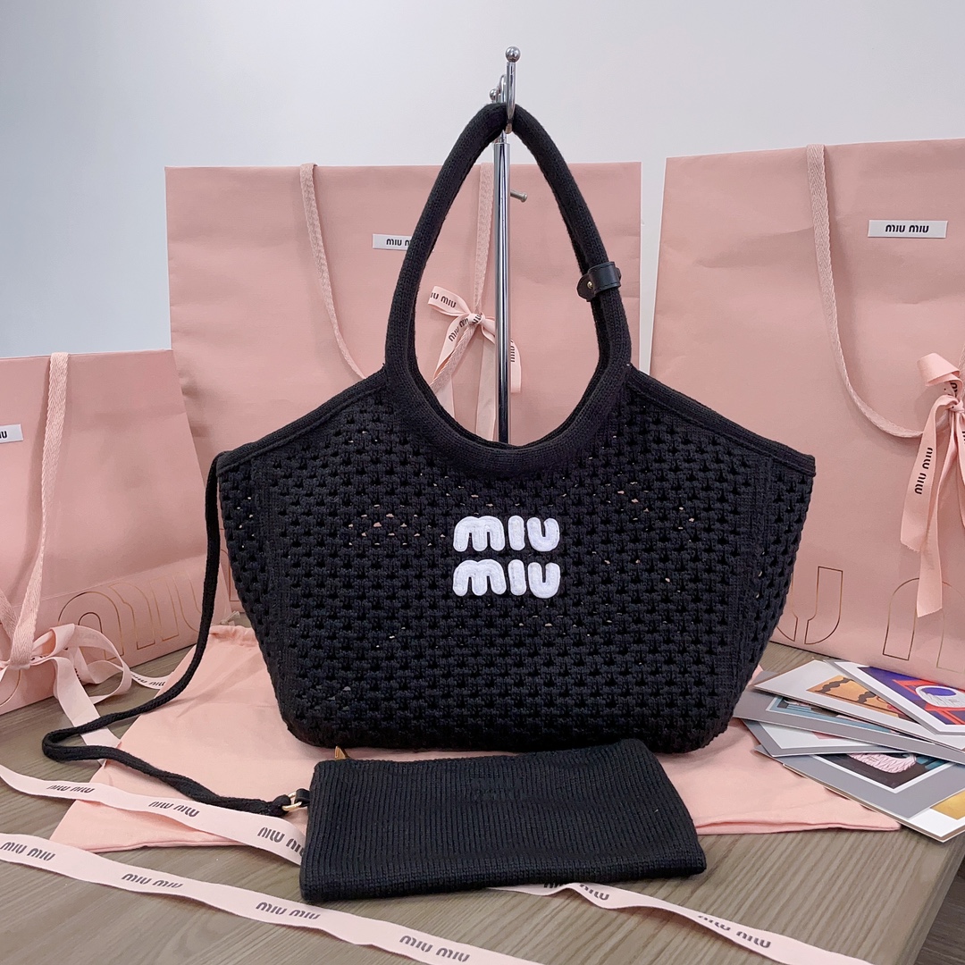 TOP Miu Miu Hollow Woven Tote Bag 28X 26X12.5cm