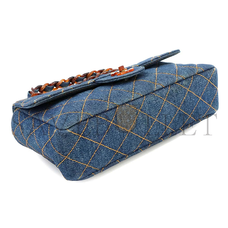 CHANEL MATELASSE PLASTIC CHAIN SHOULDER BAG DENIM BLUE VINTAGE (23*14*6cm)