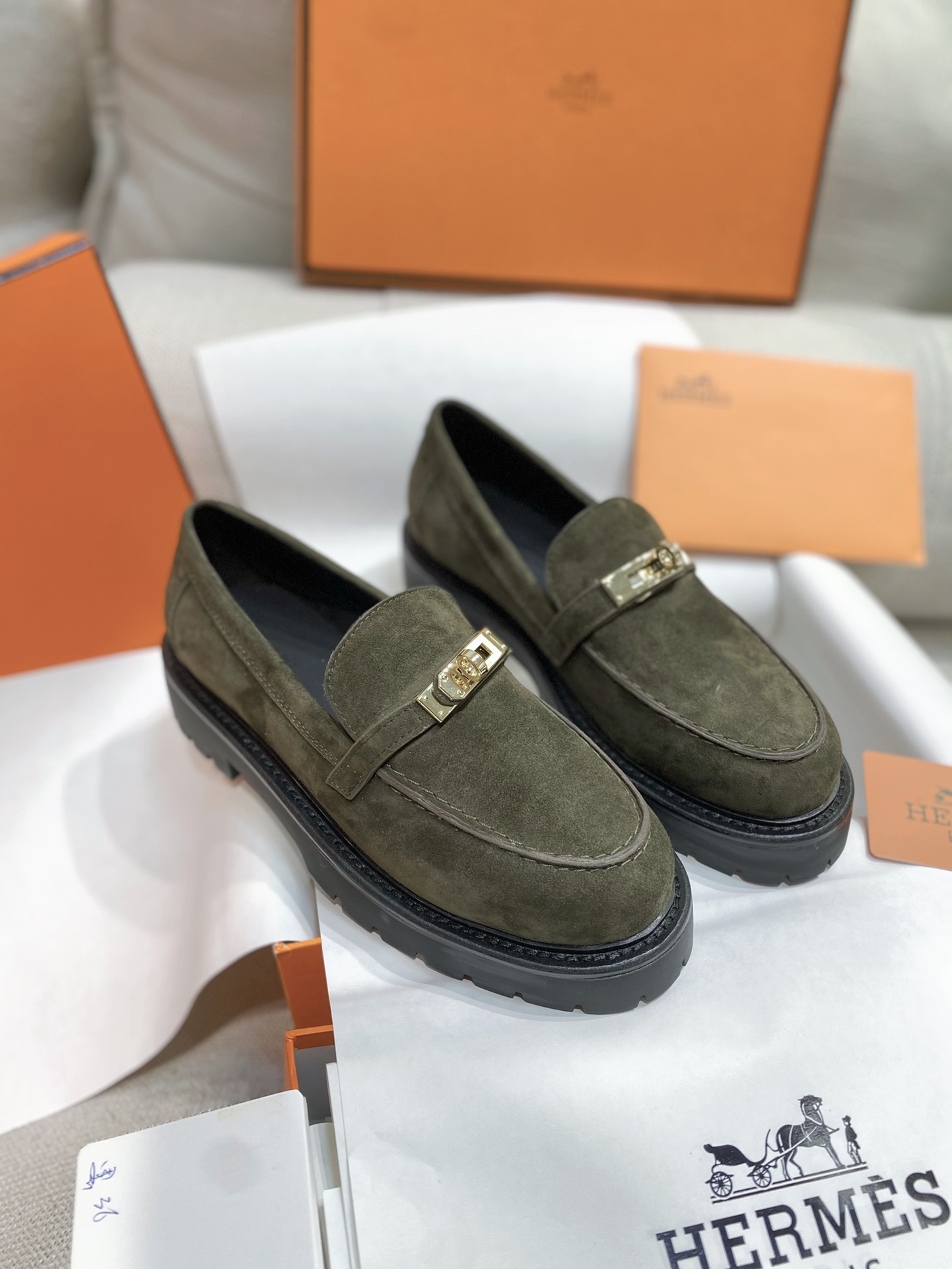 TOP HERMES Sheepskin Casual Shoes 3.5CM - 2 Colors