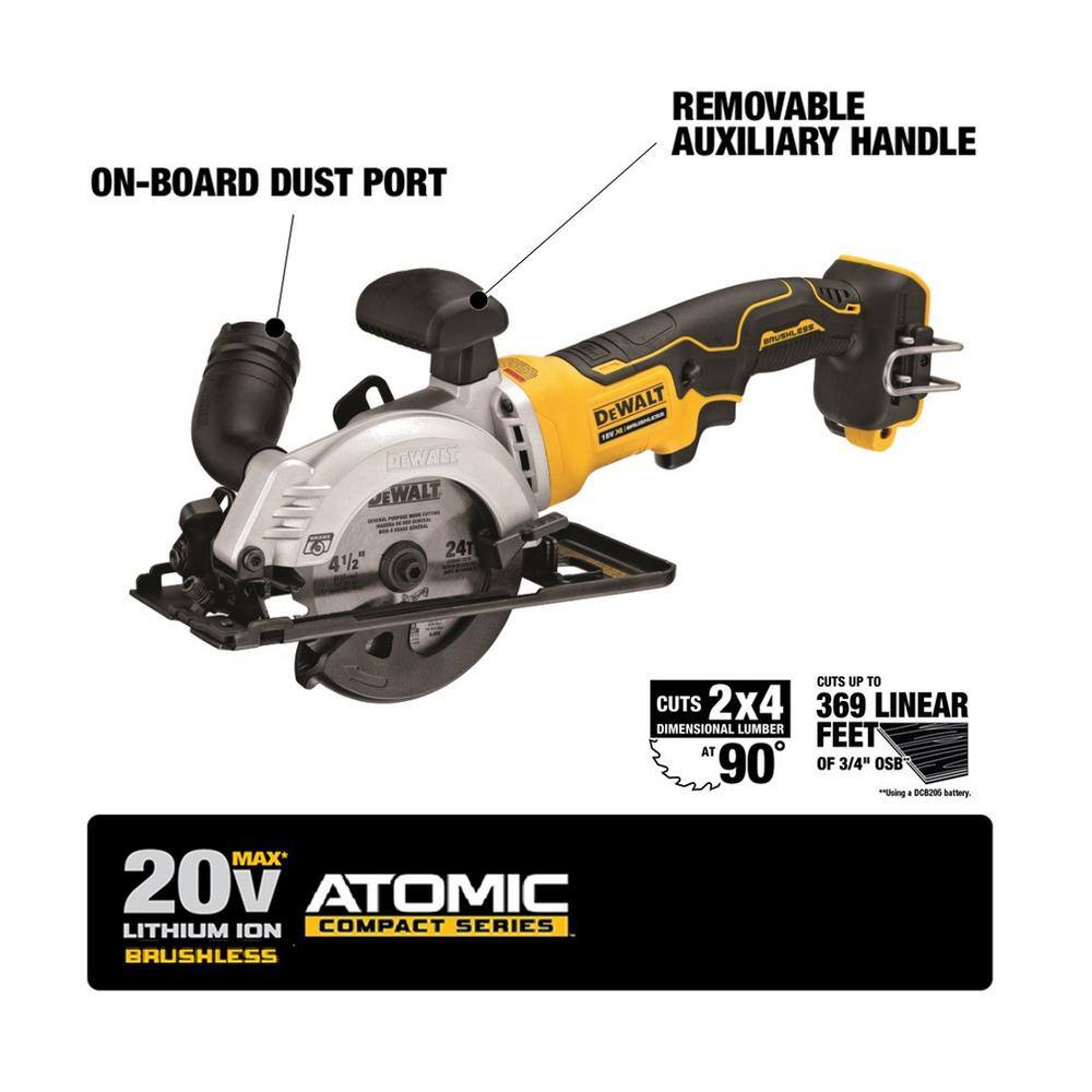 ATOMIC 20V MAX Cordless Brushless 4-1/2 in. Circular Saw, (1) 20V 6.0Ah and (1) 20V 4.0Ah Batteries, and Charger