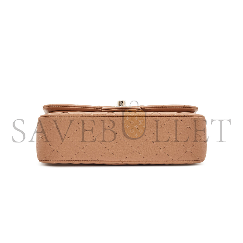 CHANEL QUILTED CAVIAR SMALL CLASSIC DOUBLE FLAP BAG DARK BEIGE 203204 (23*14.5*6cm)