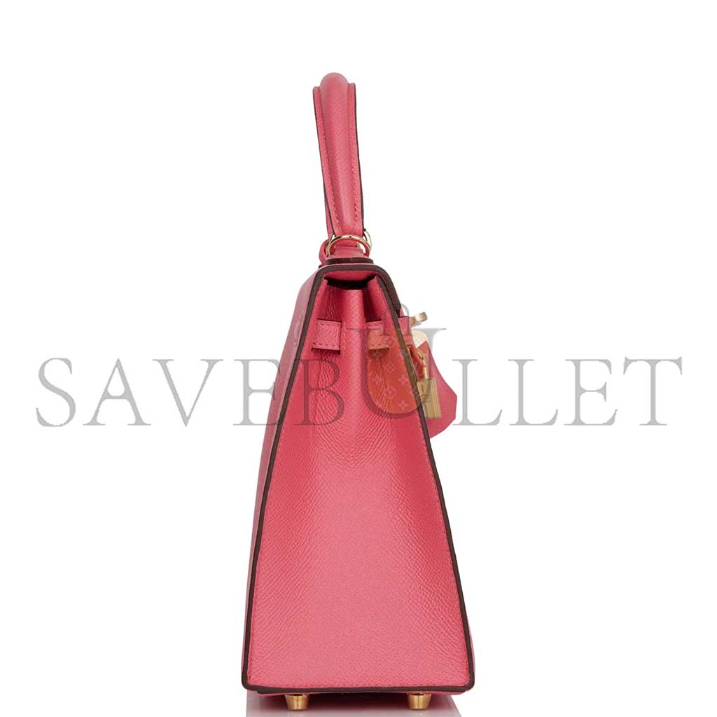 HERMÈS KELLY SELLIER 25 ROSE AZALEE VERSO EPSOM PERMABRASS HARDWARE (28*22*10cm)